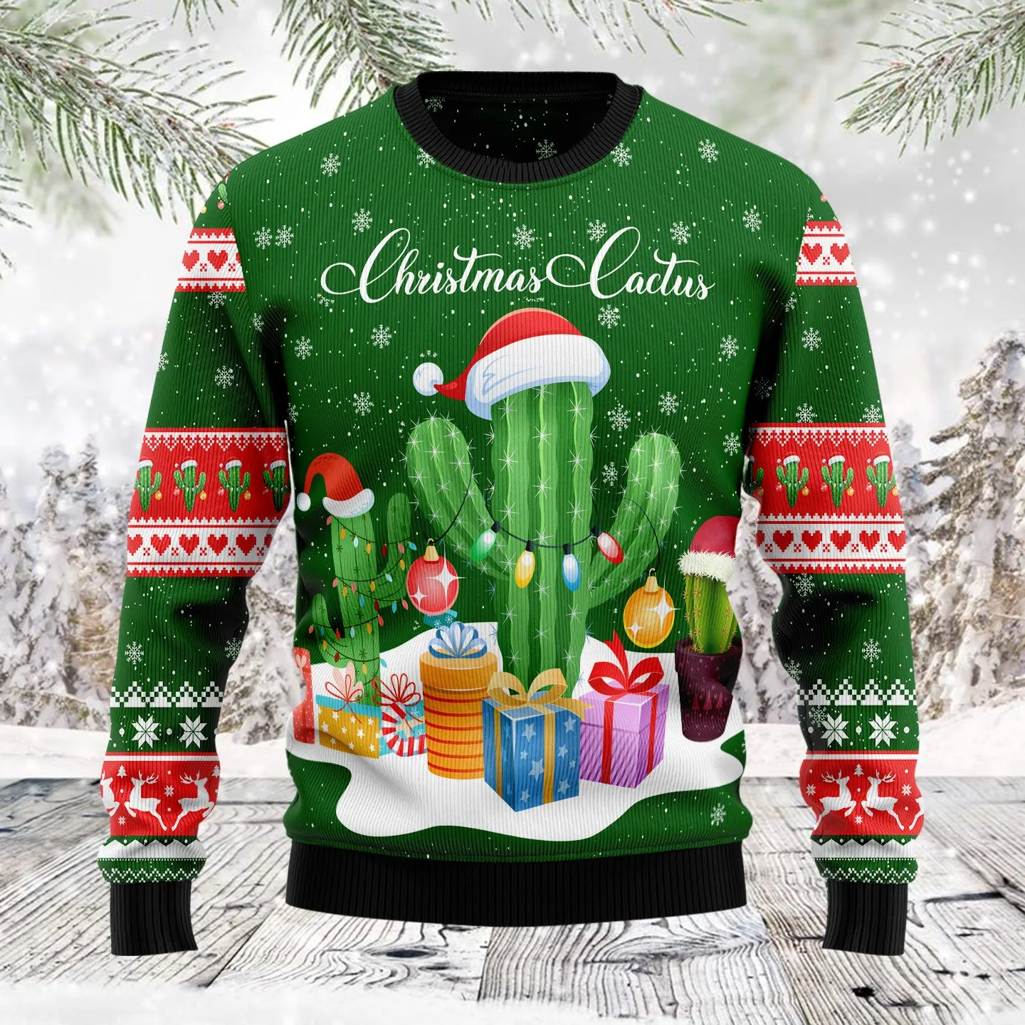 Christmas Ugly Sweater Xmas Cactus Funny Unisex Sweater Gift