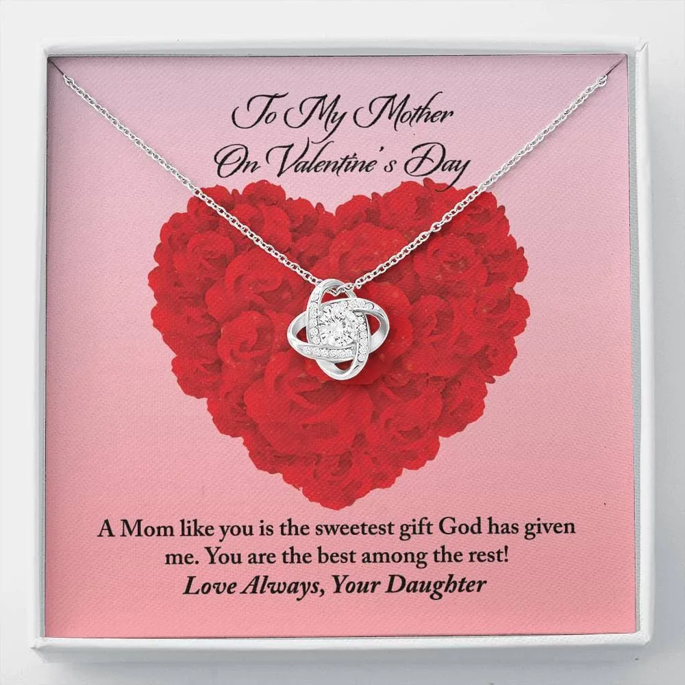 Personalized Necklace Gift For Mother From Daughter Valentines Day Love Knot Necklace With Message Card And Box