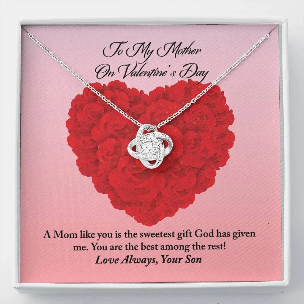 Personalized Necklace Gift For Mother From Son Valentines Day Love Knot Necklace With Message Card And Box