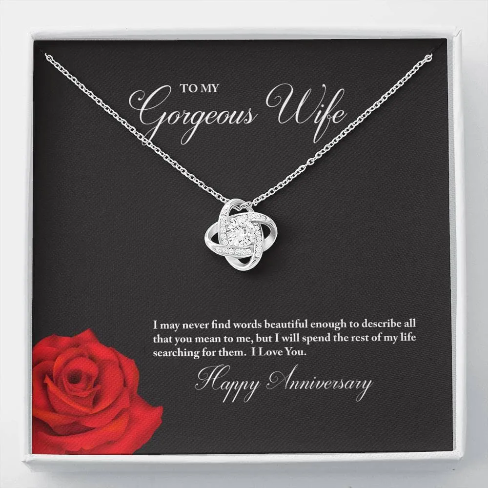 Personalized Necklace Gift For Wife Happy Anniversary Love Knot Necklace With Message Card And Box