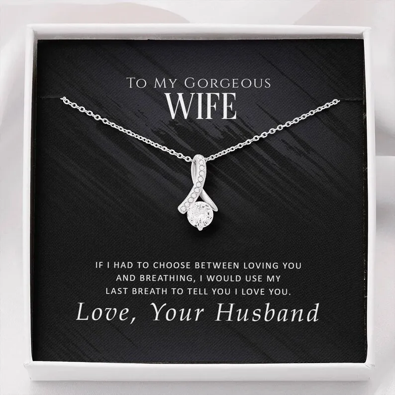 Personalize Necklace Gift For Gorgeous Wife Alluring Beauty Necklace With Message Card And Box