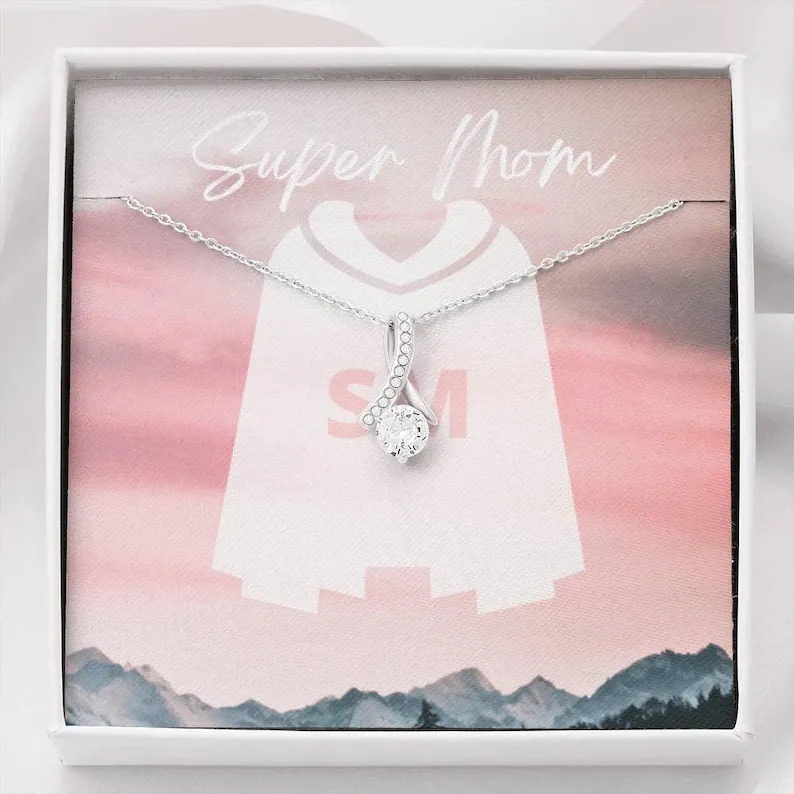 Personalize Necklace Gift For Super Mom Alluring Beauty Necklace With Message Card And Box