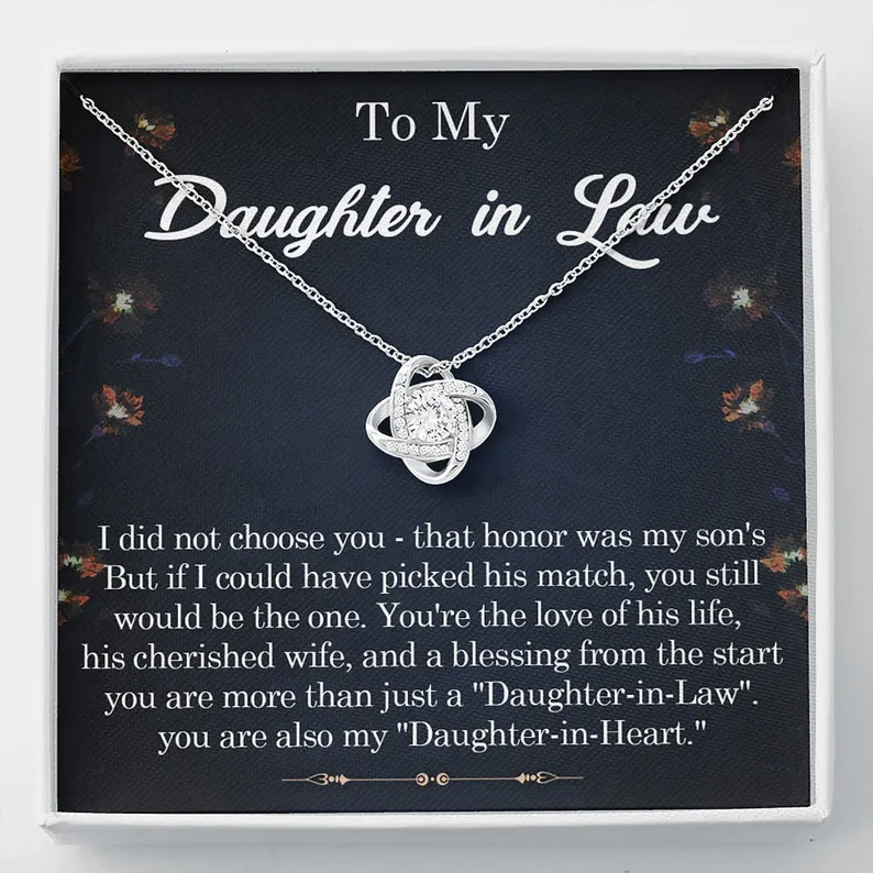 Personalized Necklace Gift Daughter In Law Love Knot Necklace With Message Card And Box