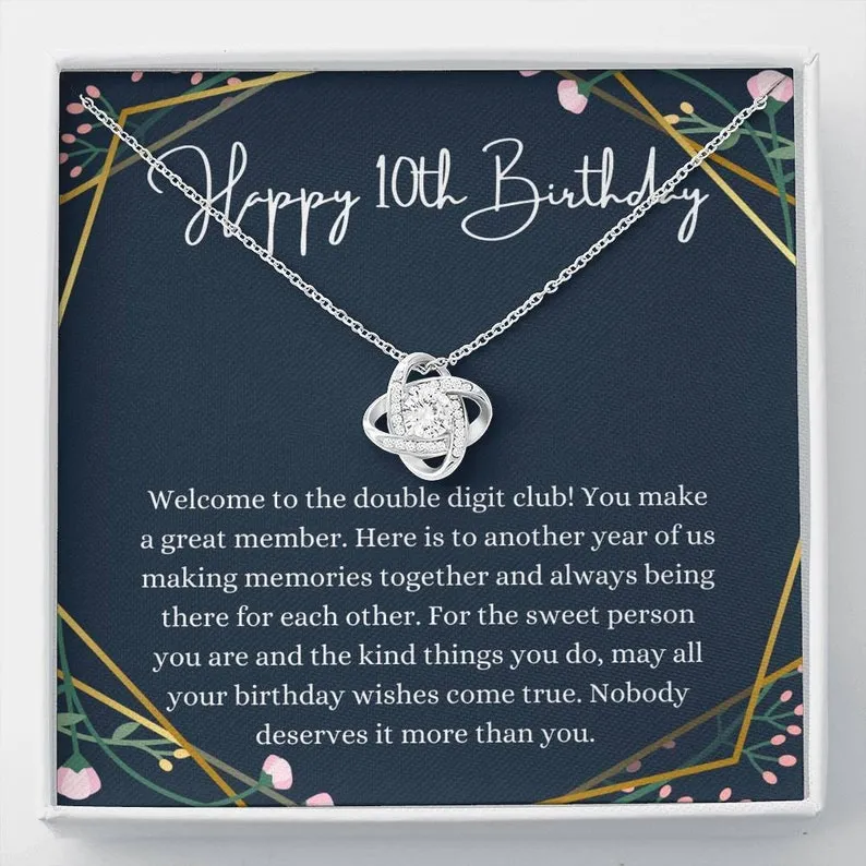 Personalized Necklace Gift For 10th Birthday Girl Love Knot Necklace With Message Card And Box