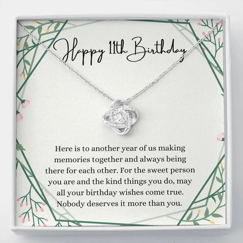 Personalized Necklace Gift For 11th Birthday Girl Love Knot Necklace With Message Card And Box