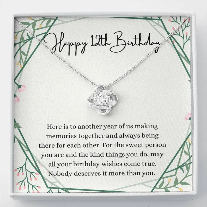 Personalized Necklace Gift For 12th Birthday Girl Love Knot Necklace With Message Card And Box