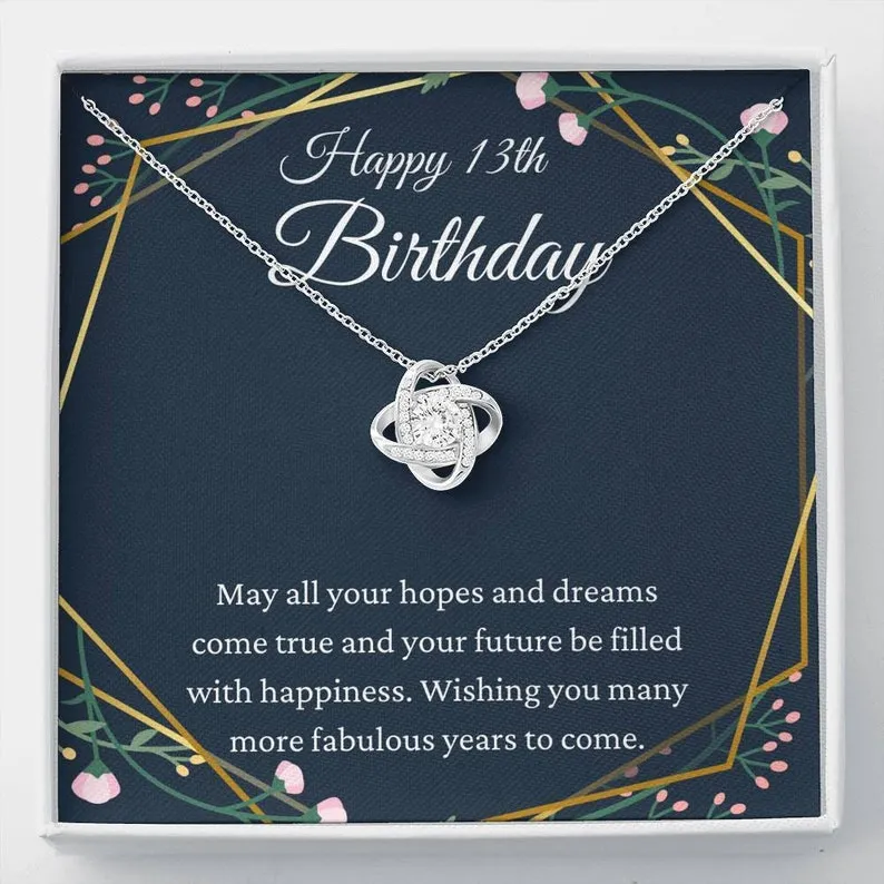 Personalized Necklace Gift For 13th Birthday Love Knot Necklace With Message Card And Box