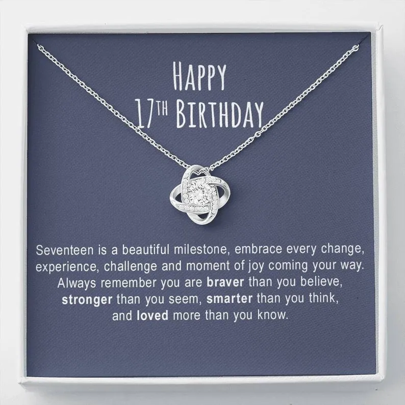 Personalized Necklace Gift For 17th Birthday Girl Love Knot Necklace With Message Card And Box