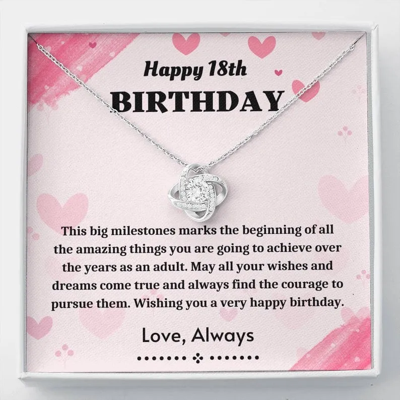 Personalized Necklace Gift For 18th Birthday Gift Love Knot Necklace With Message Card And Box