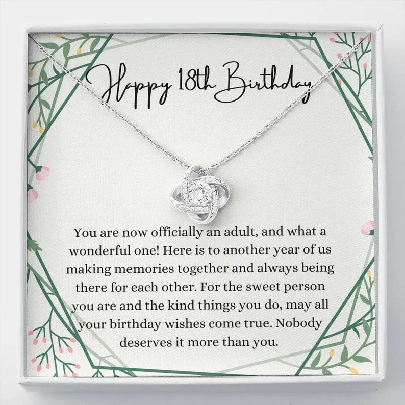 Personalized Necklace Gift For 18th Birthday Girl Love Knot Necklace With Message Card And Box