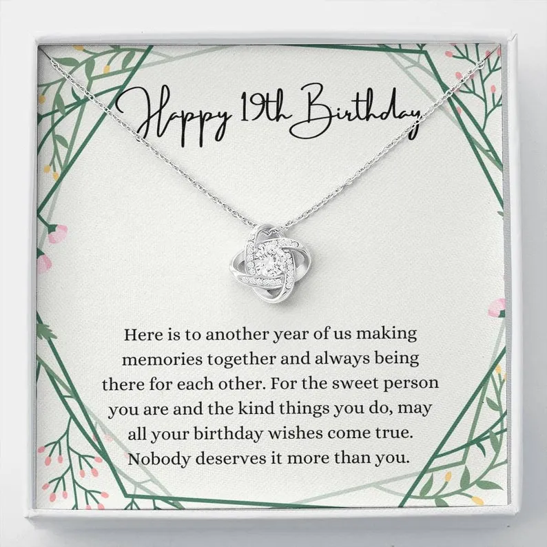 Personalized Necklace Gift For 19th Birthday Girl Love Knot Necklace With Message Card And Box