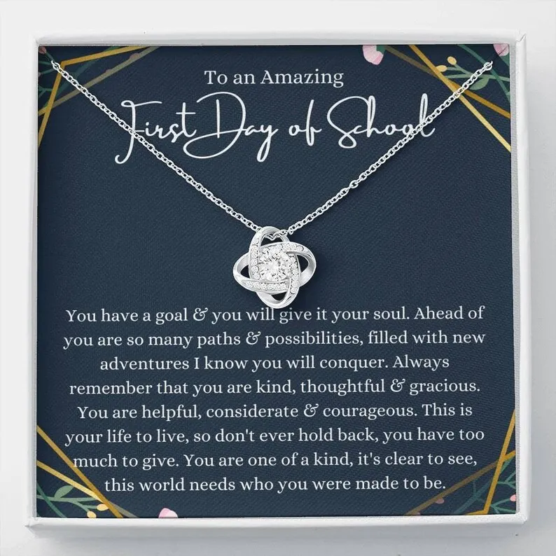 Personalized Necklace Gift For 1st Day Of School Love Knot Necklace With Message Card And Box