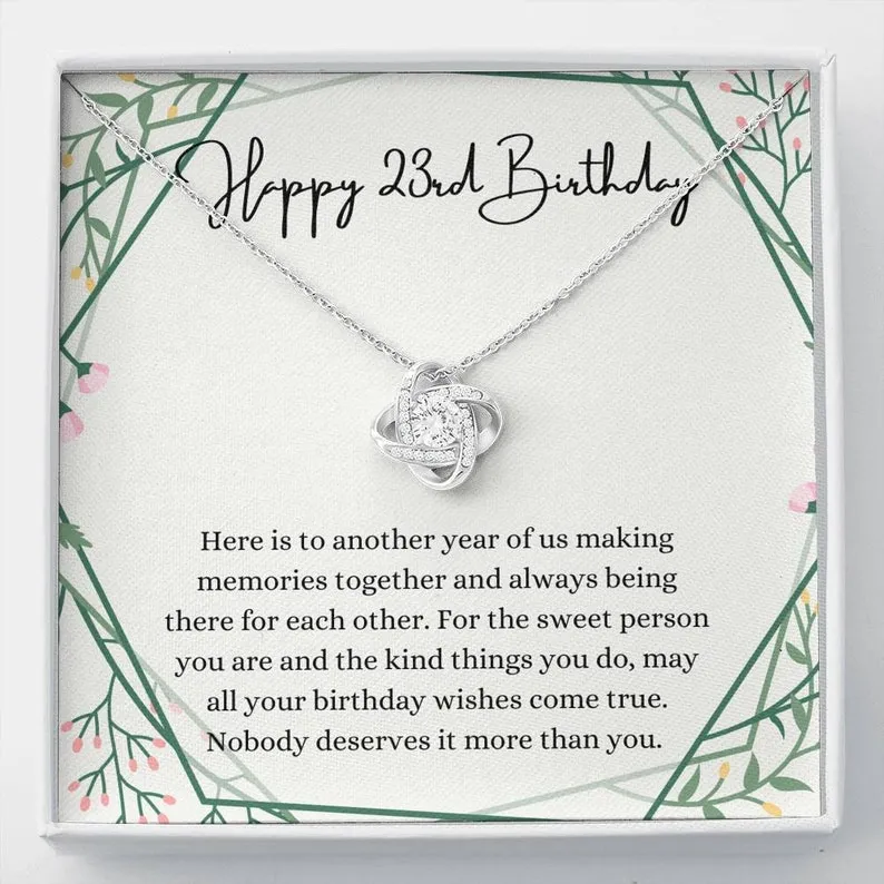 Personalized Necklace Gift For 23rd Birthday Love Knot Necklace With Message Card And Box