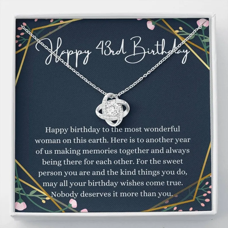 Personalized Necklace Gift For 43rd Birthday Love Knot Necklace With Message Card And Box