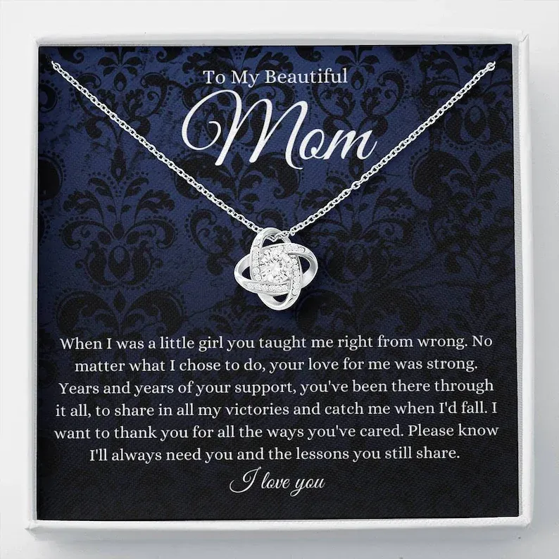 Personalized Necklace Gift For Beautiful Mom Love Knot Necklace With Message Card And Box