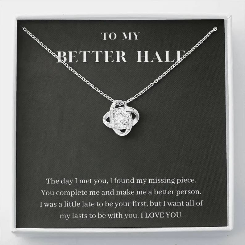 Personalized Necklace Gift For Better Half Girlfriend Wife Love Knot Necklace With Message Card And Box