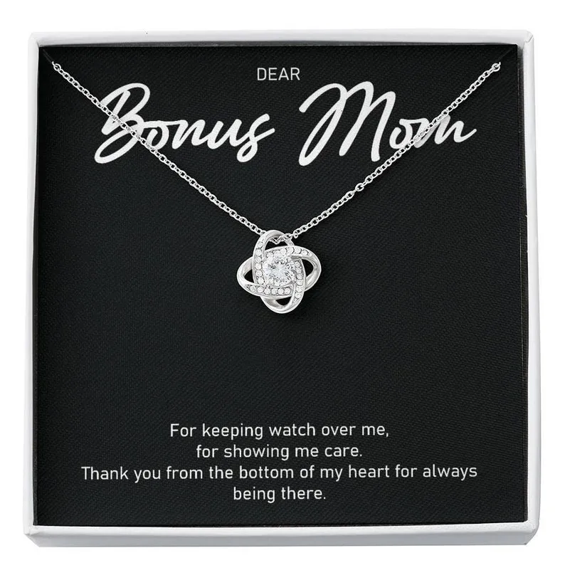 Personalized Necklace Gift For Bonus Mom Love Knot Necklace With Message Card And Box