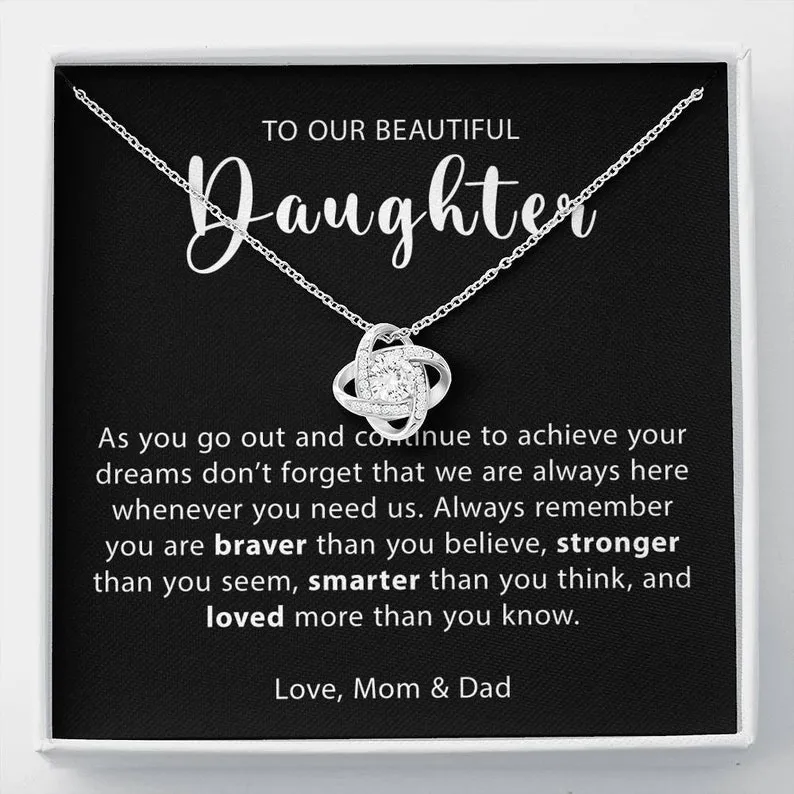Personalized Necklace Gift For Daughter From Mom And Dad Love Knot Necklace With Message Card And Box