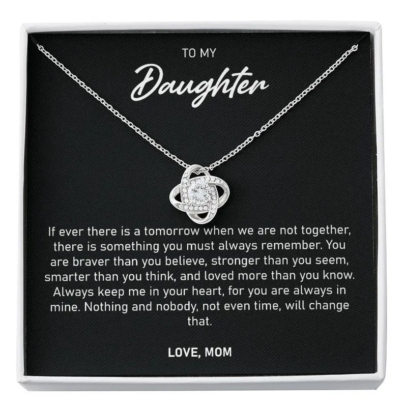 Personalized Necklace Gift For Daughter From Mom Love Knot Necklace With Message Card And Box