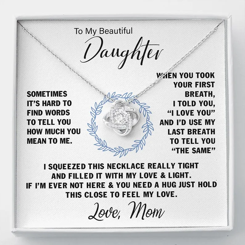 Personalized Necklace Gift For Daughter From Mom Love Knot Necklace With Message Card And Box