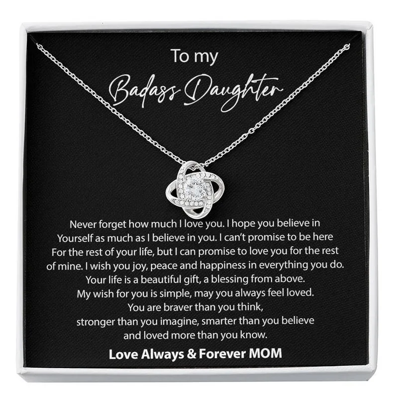 Personalized Necklace Gift For Daughter Love Knot Necklace With Message Card And Box