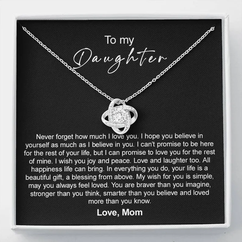 Personalized Necklace Gift For Daughter Love Knot Necklace With Message Card And Box