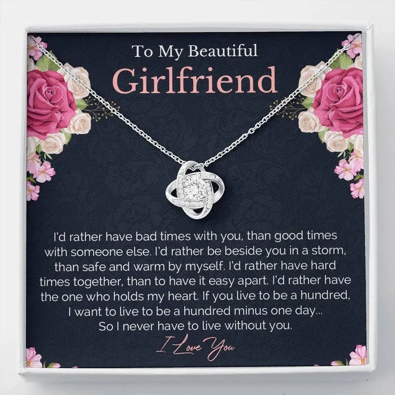 Personalized Necklace Gift For Girlfriend Love Knot Necklace With Message Card And Box