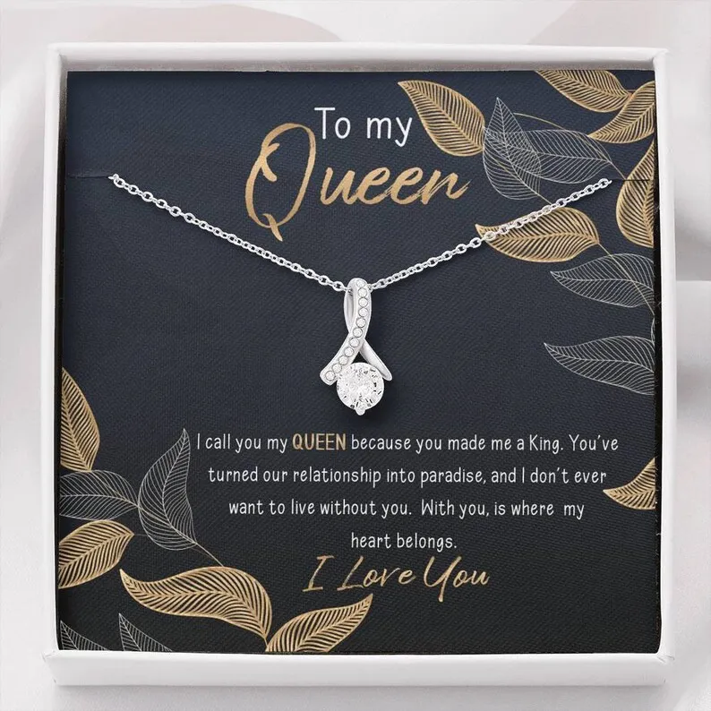 Personalized Necklace Gift For Girlfriend Wife Queen Alluring Beauty Necklace With Message Card And Box