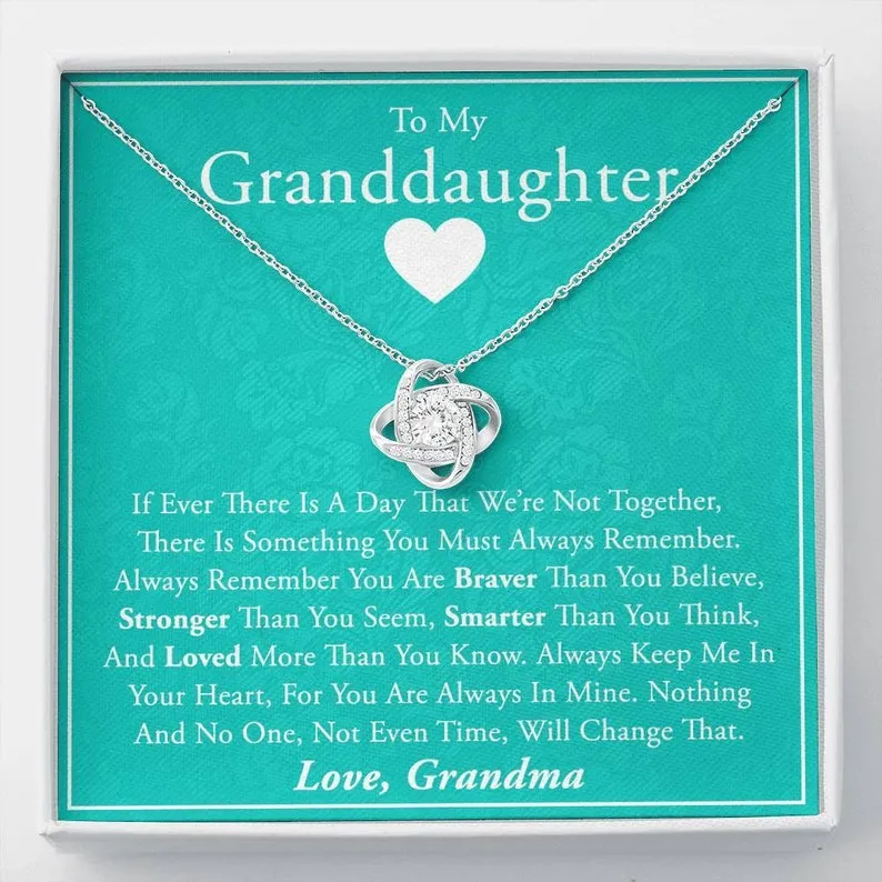 Personalized Necklace Gift For Granddaughter Love Knot Necklace With Message Card And Box