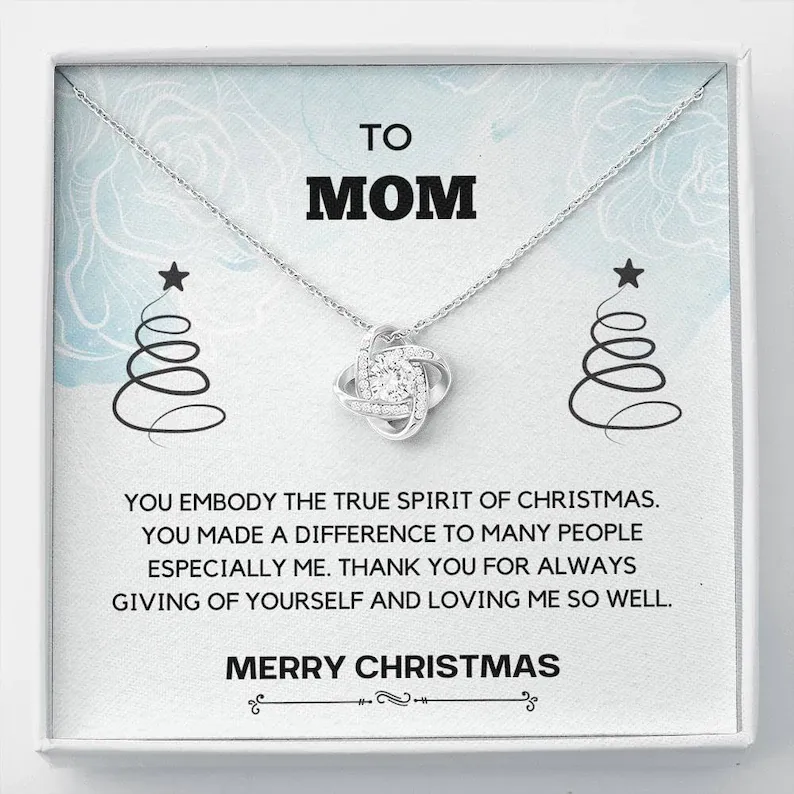 Personalized Necklace Gift For Mom Christmas Gift Love Knot Necklace With Message Card And Box