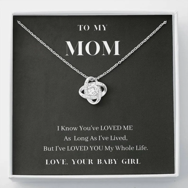 Personalized Necklace Gift For Mom From Baby Girl Love Knot Necklace With Message Card And Box
