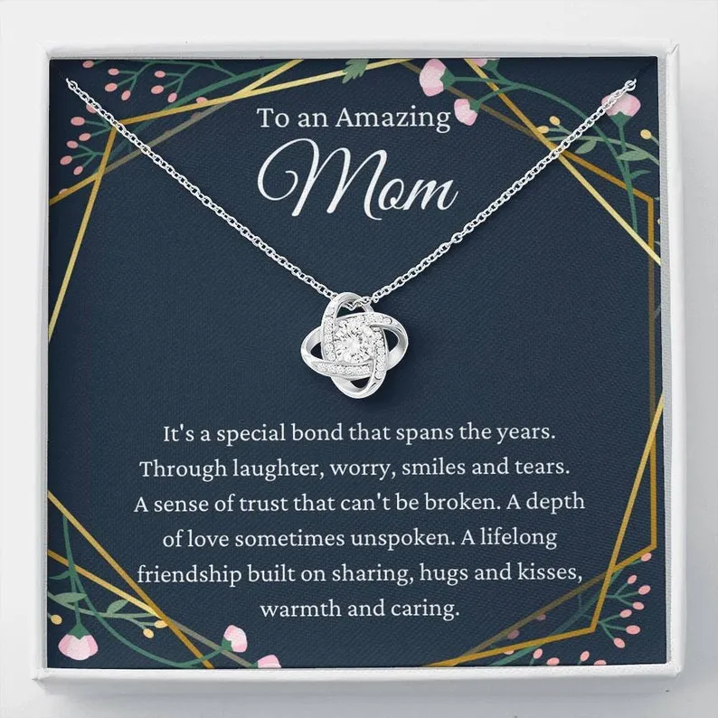 Personalized Necklace Gift For Mom Love Knot Necklace With Message Card And Box