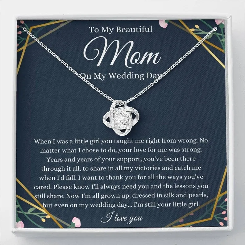 Personalized Necklace Gift For Mother Of The Bride On Wedding Day Love Knot Necklace With Message Card And Box
