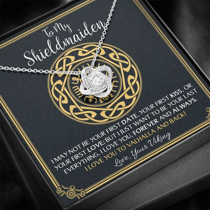 Personalized Necklace Gift For Shieldmaiden Viking Wife Gift Love Knot Necklace With Message Card And Box