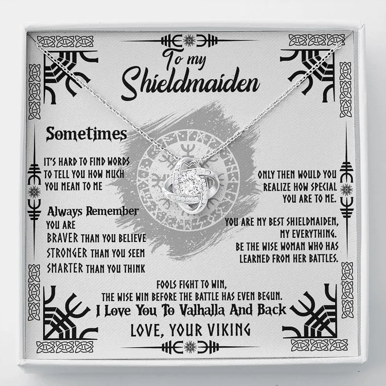 Personalized Necklace Gift For Shieldmaiden Viking Wife Gift Love Knot Necklace With Message Card And Box