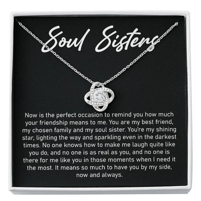 Personalized Necklace Gift For Soul Sister Love Knot Necklace With Message Card And Box
