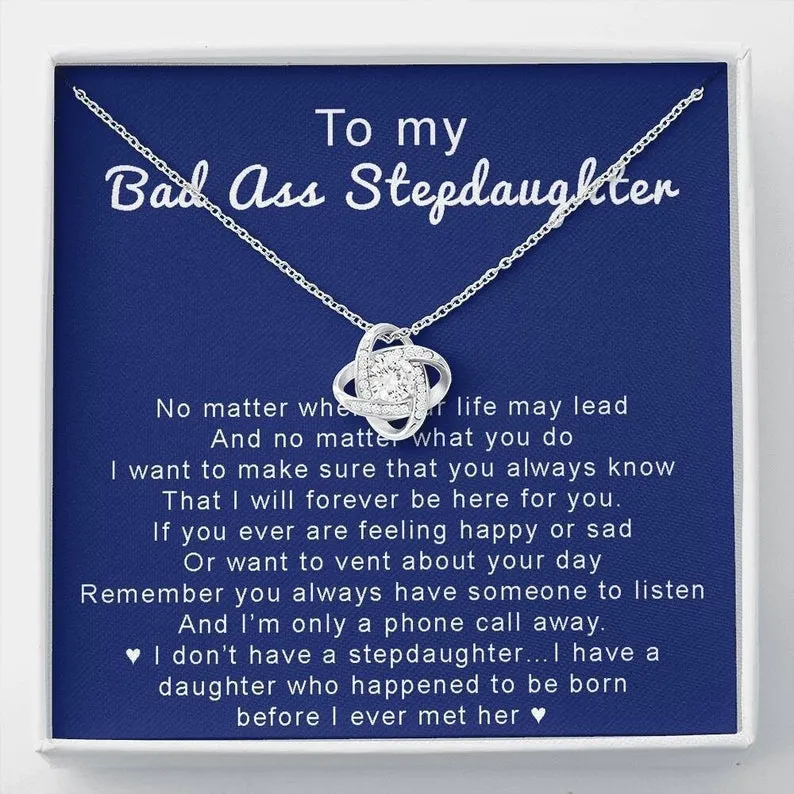 Personalized Necklace Gift For Step Daughter Love Knot Necklace With Message Card And Box
