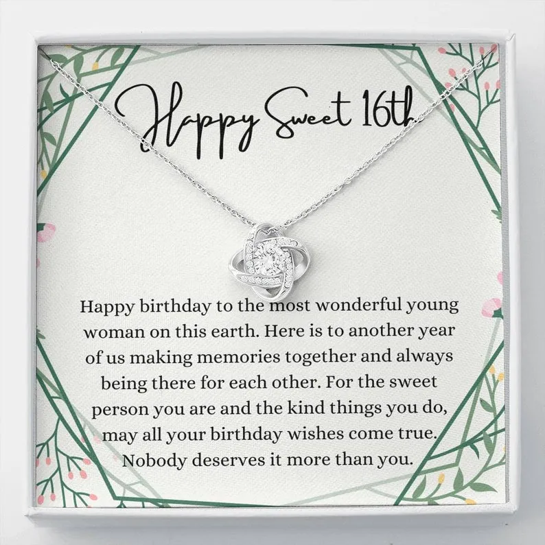 Personalized Necklace Gift For Sweet 16th Birthday Girl Love Knot Necklace With Message Card And Box