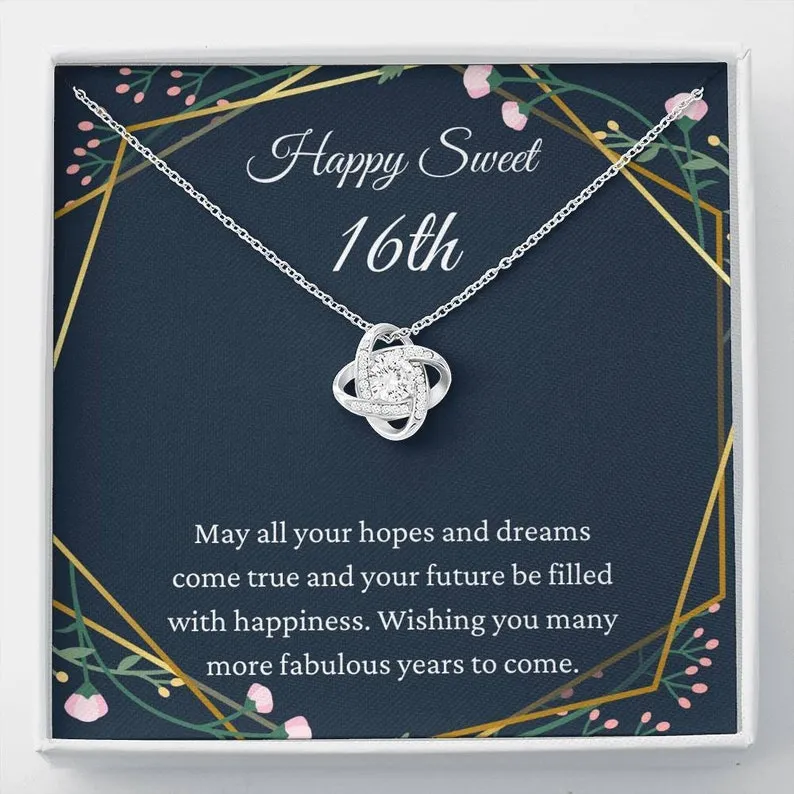Personalized Necklace Gift For Sweet 16th Birthday Love Knot Necklace With Message Card And Box