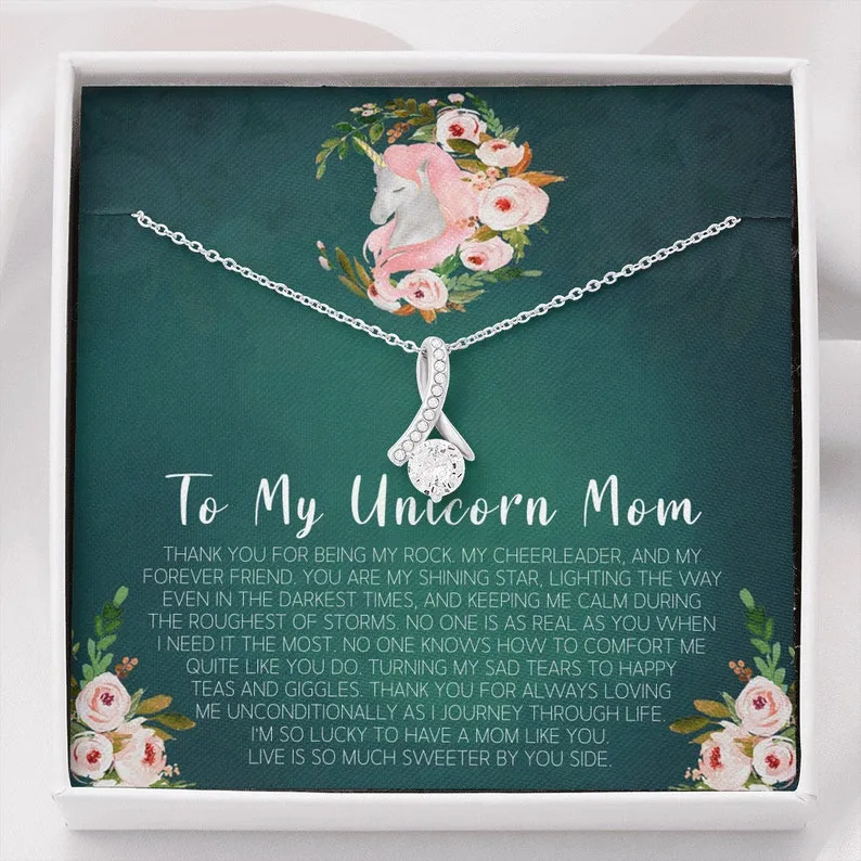 Personalized Necklace Gift For Unicorn Mom Alluring Beauty Necklace With Message Card And Box