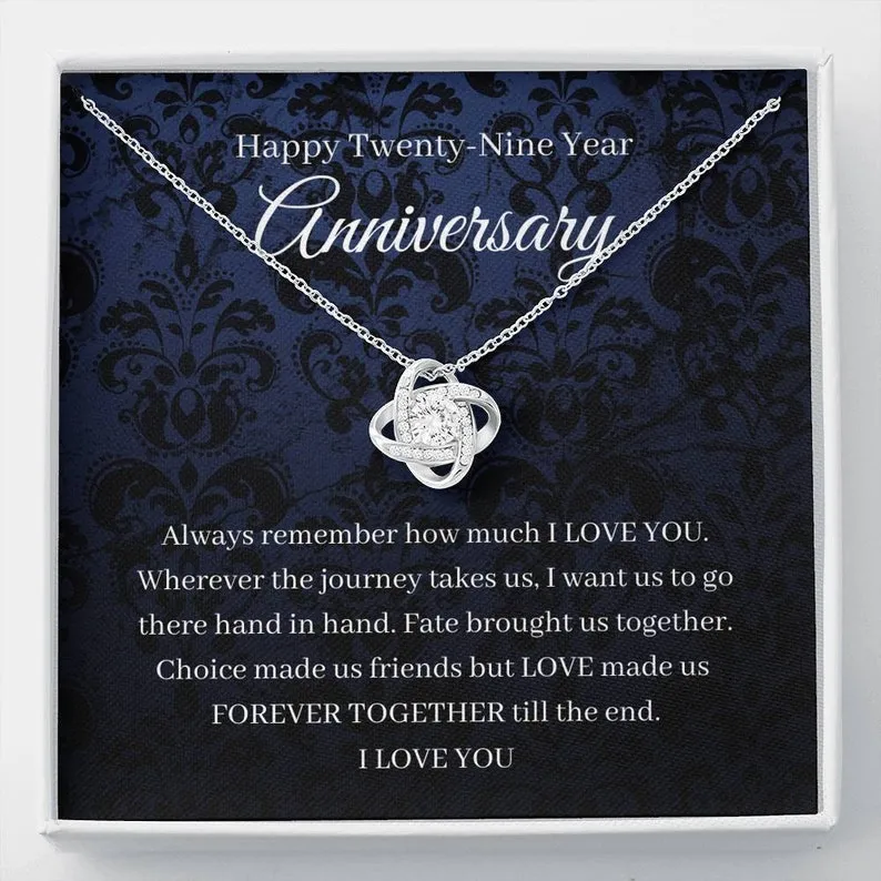 Personalized Necklace Gift For Wife 29th Wedding Anniversary Love Knot Necklace With Message Card And Box