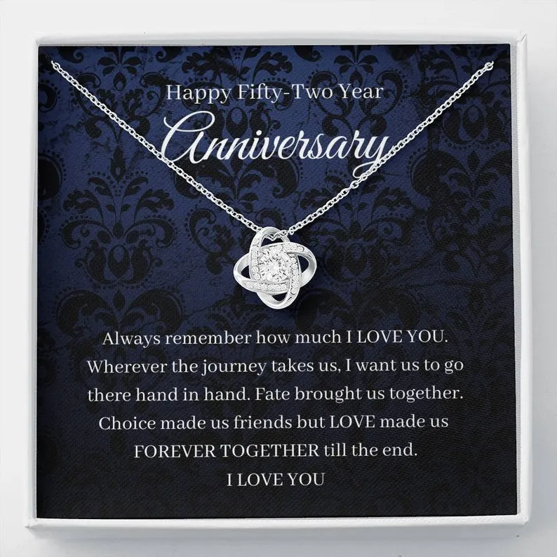 Personalized Necklace Gift For Wife 52nd Wedding Anniversary Love Knot Necklace With Message Card And Box