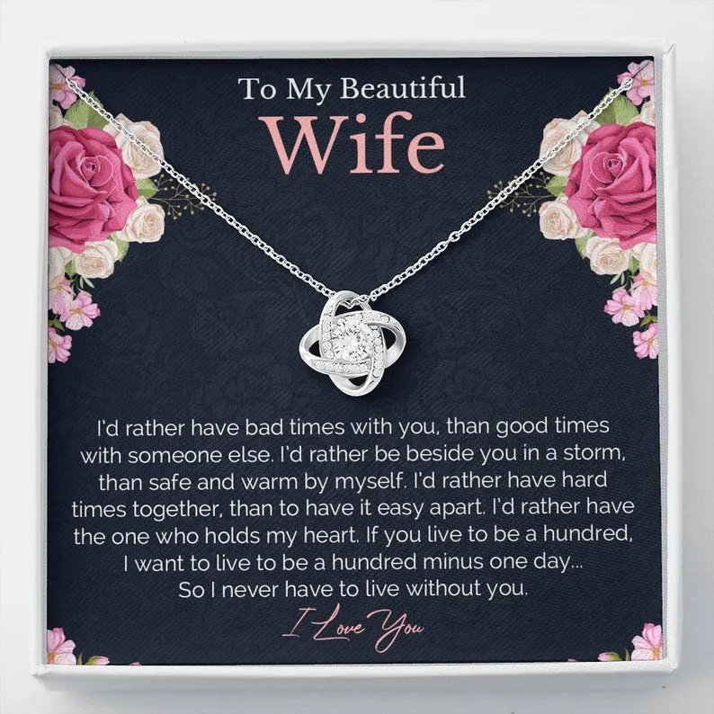 Personalized Necklace Gift For Wife Anniversary Gift Love Knot Necklace With Message Card And Box