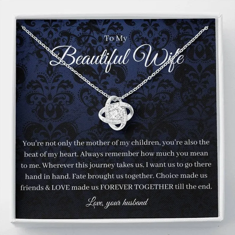 Personalized Necklace Gift For Wife Love Knot Necklace With Message Card And Box