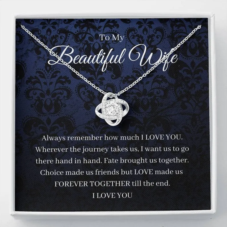 Personalized Necklace Gift For Wife Love Knot Necklace With Message Card And Box