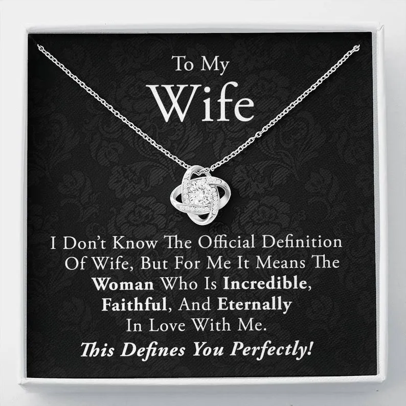 Personalized Necklace Gift Wife Love Knot Necklace With Message Card And Box