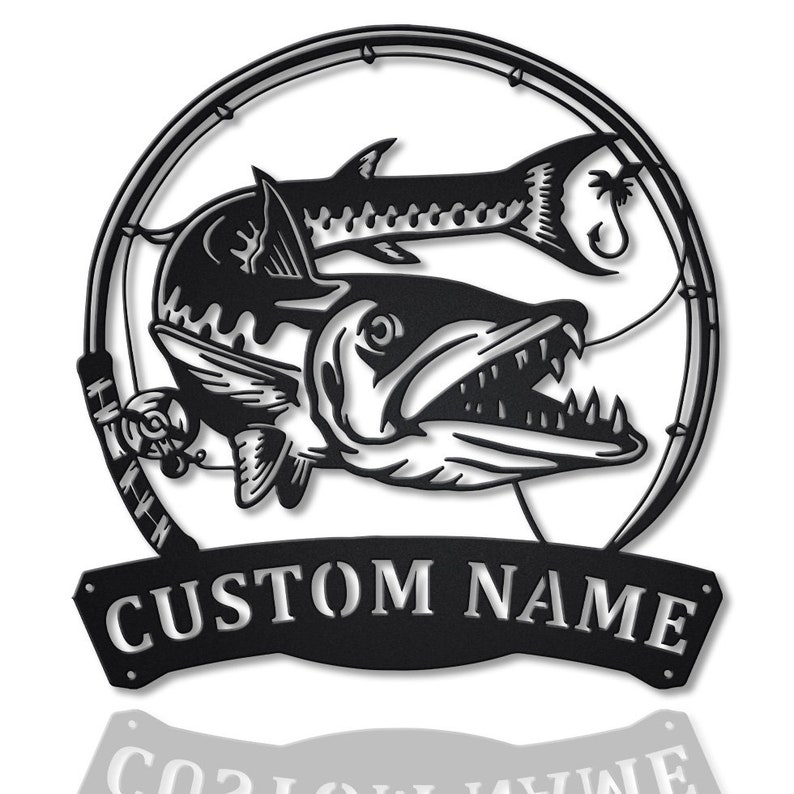 Personalized Barracudas Fishing Fish Pole Metal Sign Wall Art For Home Decoration 8x8 12x12 14x14 18x18 24x24 Inches
