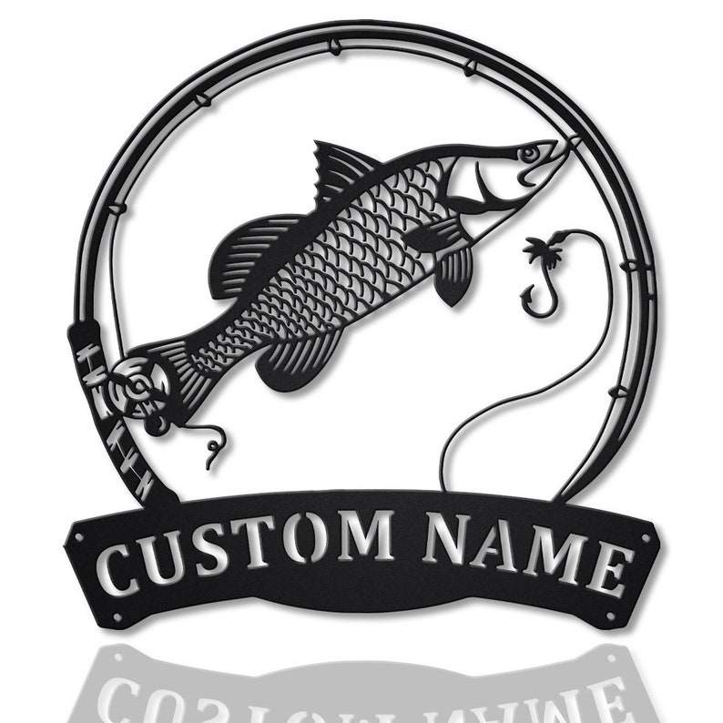 Personalized Barramundi Fishing Fish Pole Metal Sign Wall Art For Home Decoration 8x8 12x12 14x14 18x18 24x24 Inches