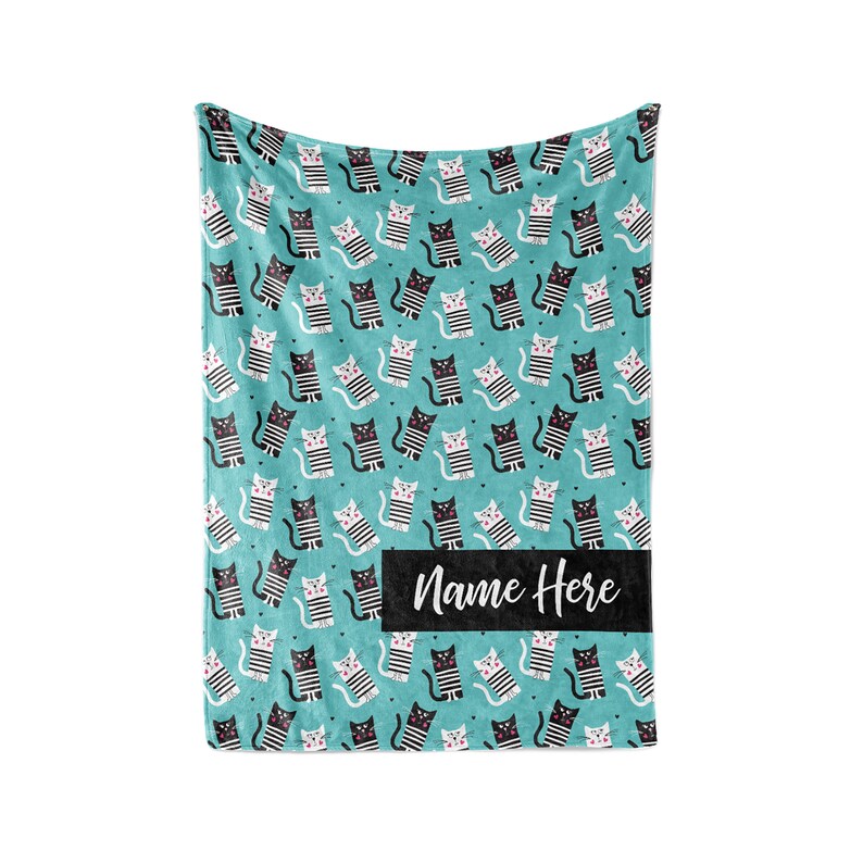 Personalized Blanket Black White Cats Fleece Blankets Quilt Bedding For Cat Lovers And Kids