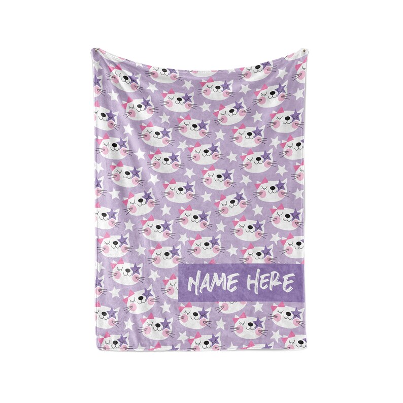Personalized Blanket Cat Purple Pastel Fleece Blankets Quilt Bedding For Cat Lovers And Kids